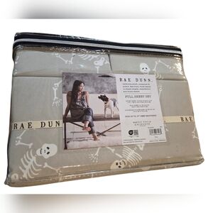 Rae Dunn - NEW 4 Piece Full Size Skeleton Sheet Set Fitted Flat & 2 Pillowcases